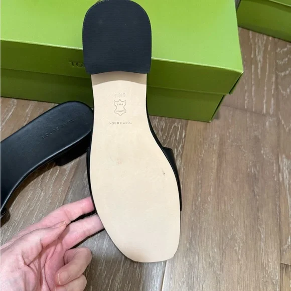 Tory Burch Black Patent Leather Low Heel Slide Sandals - Picture 5 of 11